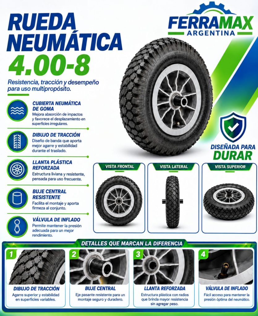 Rueda neumática 4.00-8 para carretillas y carros de transporte